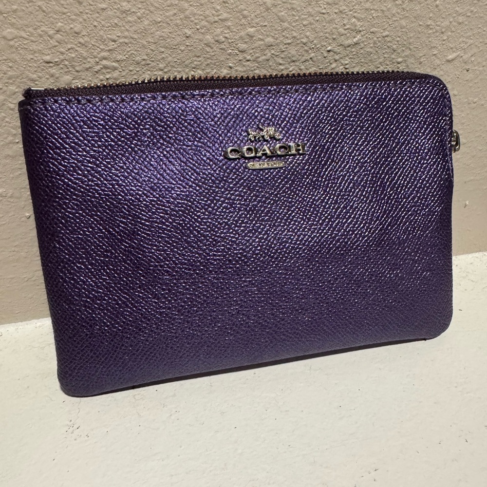Coach Metallic Purple Zip Pouch